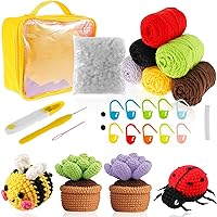 Crochet Kit for Beginners, Crochet Animal Kit, DIY Craft Complete Knitting Kit for Adult Kids with Step-by-Step Video Tutorial, Yarn, Crochet Hooks, Needle, Stuffing, Scissors, Eyes, Instructions