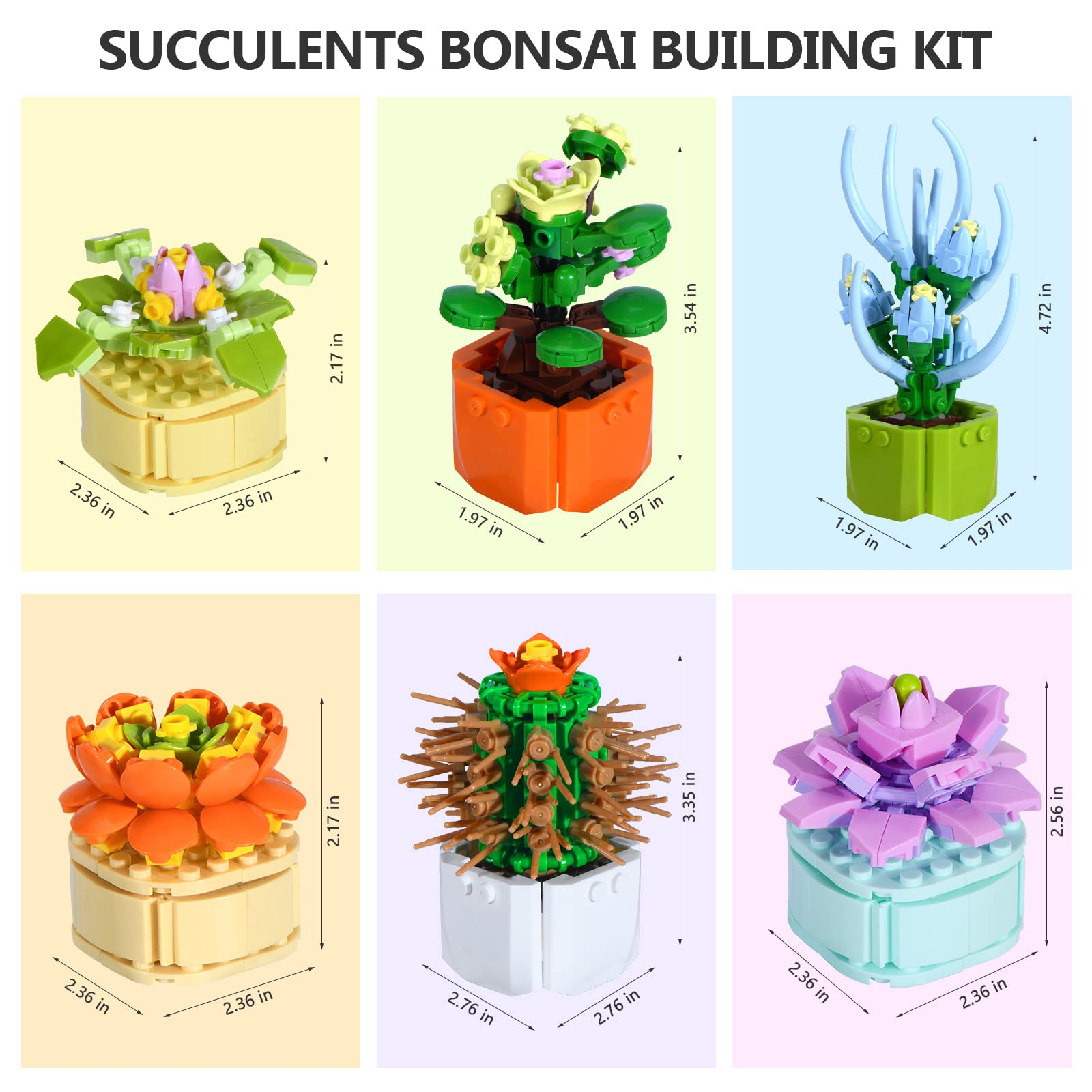 MOONTOY Succulents Artificial Plants Set Building Blocks Toys, 6 Packs Birthday Gifts for Adults Kids, Succulent Botanical Collection Flower Bouquet Kit Home Office Decor Bonsai Creative Gift (521PCS)