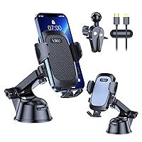 [Newest Combo] YRU Car Cell Phone Holder Mount Compatible for iPhone 13 Pro Max 12 11 X Xr Xs 8 7 Plus Mini Se Universal Vehicle Dash Windshield Vent Smartphone Cradle Stand Heavy Duty Truck Handsfree