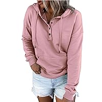 Womens Casual Hoodies Pullover Tops Lightweight Drawstring Long Sleeve Sweatshirts Fall Solid Color Clothes Pocket