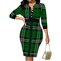 VisiChenup Sexy Bodycon Dress for Women Elegant Deep V Neck 3/4 Sleeve Pencil Midi Dresses Fitted Office Work(Medium)