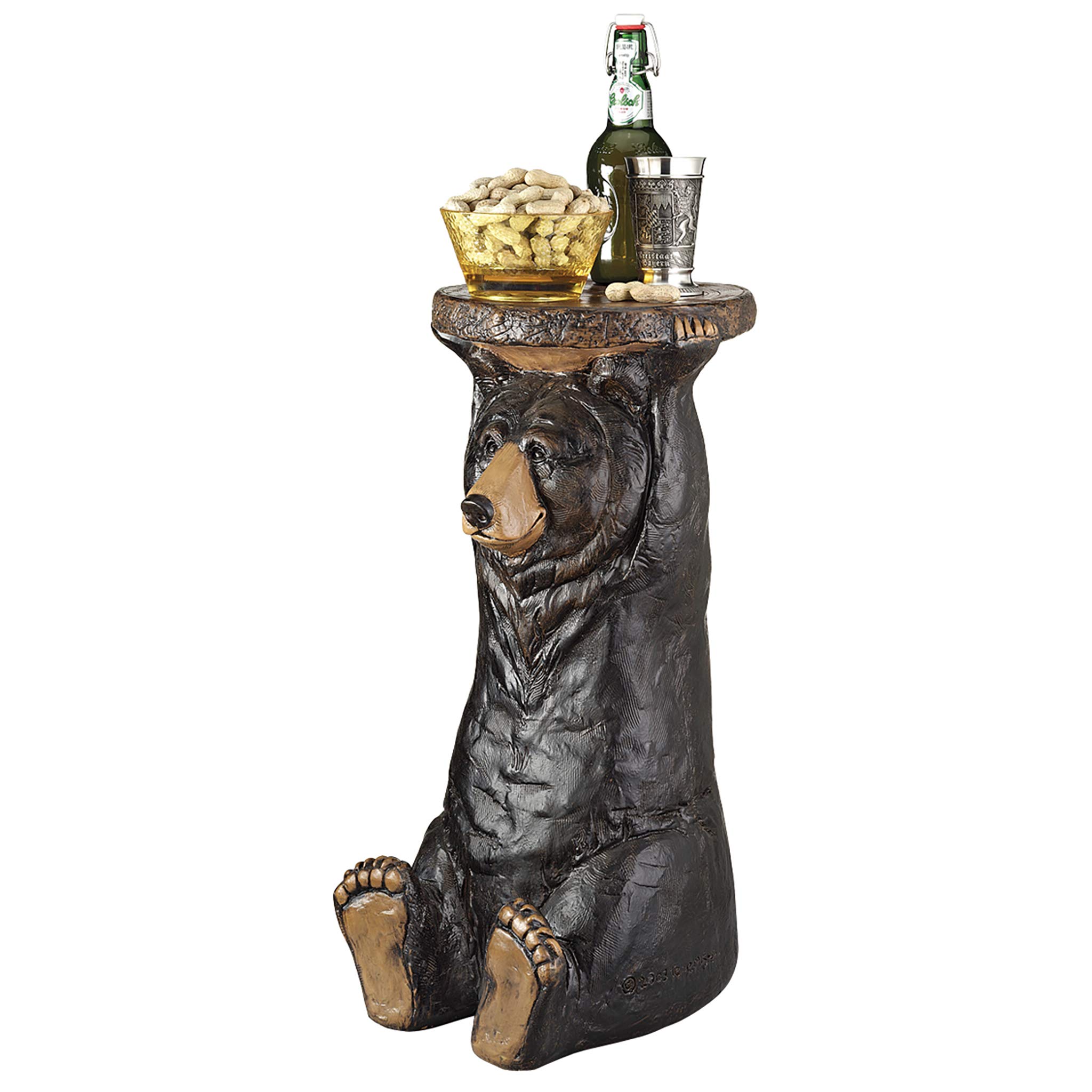 Design Toscano Black Forest Bear Pedestal Stand Cabin Decor, 11 Inches Wide, 11 Inches Deep, 24 Inches High, Handcast Polyresin, Full Color Finish