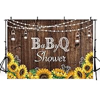 MEHOFOTO 7x5ft Baby-Q Photography Backdrops Rustic Wood Co-ed BBQ Baby Shower String Lights Party Yellow Sunflowers Mason Jar Photo Studio Background Banner for Party Decoration