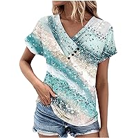 Women's Marble Printed V Neck Tshirt Tops Casual Short Sleeve Tees Loose Tunic Blouse 2024 Spring Summer Fashion Clothes