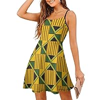 African Kente Print Women Sling Dress Sleeveless Strap Swing Sundress Printed Mini Dress