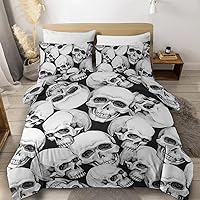 Sleepwish Skull Twin Bedding Set Retro Skull Comforter Cover Sets Kids Boys Skeleton Bed Set 3 Piece Sugar Skull Bedspread Black and White Gothic Skull Duvet Cover for Teens (Twin)