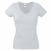 Fruit of the Loom Ladies Lady-Fit Valueweight V-Neck Short Sleeve T-Shirt (XL) (Heather Gray)