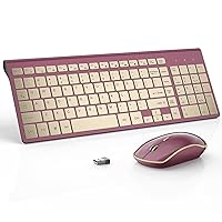 J JOYACCESS Wireless Keyboard and Mouse, 2.4g Slim and Ergonomic Wireless Keyboard and Mouse Combo- Full Size, Portable for Laptop/Windows/Computer-Wine Red Gold
