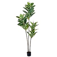 Artificial Rubber Tree 6FT, Tall Fake Ficus Tree, Artificial Floor Plants Indoor, Faux Silk Plant for Home Office Room Decor RB180