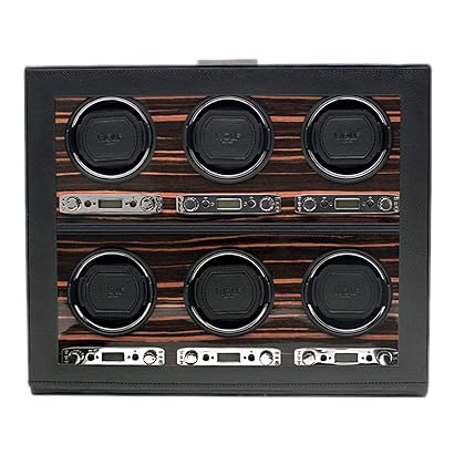 WOLF 459256 Roadster 6 Piece Watch Winder with Cover, Black