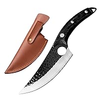 Huusk Viking Knives, Butcher Knife Black Forged Boning Knives with Sheath Japanese Fillet Meat Cleaver Knives Full Tang Japan knives Chef Knife for Kitchen, Camping, BBQ