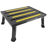 Adjustable Height Aluminum RV Step, Stable Foldable Platform Step Stool, Supports Up to 1,000 lb, Non-Slip Rubber Feet and Platform Mat, Easy to Carry (Black)