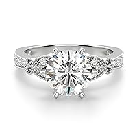 Siyaa Gems 2.80 CT Round Cut Colorless Moissanite Engagement Ring Wedding Birdal Ring Diamond Ring Anniversary Solitaire Halo Promise Antique Gold Silver Ring Gift