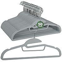 Plastic Hangers, 50 Pack Coat Hangers Rubber Coated Clothes Hangers with Non-Slip Design, Ultra Slim & Heavy Duty Suit Hangers, Space Saving Hangers for Closet (Gray- S Shaped)