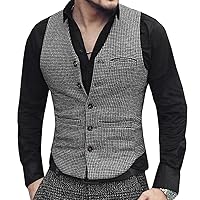 Men's Business Suit Vest Wool Tweed Waistcoat Slim Fit Casual Groomsmen Jacket for Wedding
