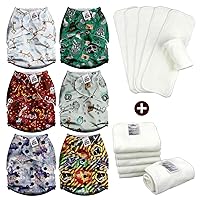 Mama Koala 2.0 Baby Cloth Diapers with 6 Inserts Bundle(Wizarding School), with 6pcs 5-Layer Bamboo(No Microfiber) Inserts