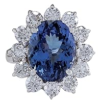 6.35 Carat Natural Blue Tanzanite and Diamond (F-G Color, VS1-VS2 Clarity) 14K White Gold Luxury Cocktail Ring for Women Exclusively Handcrafted in USA