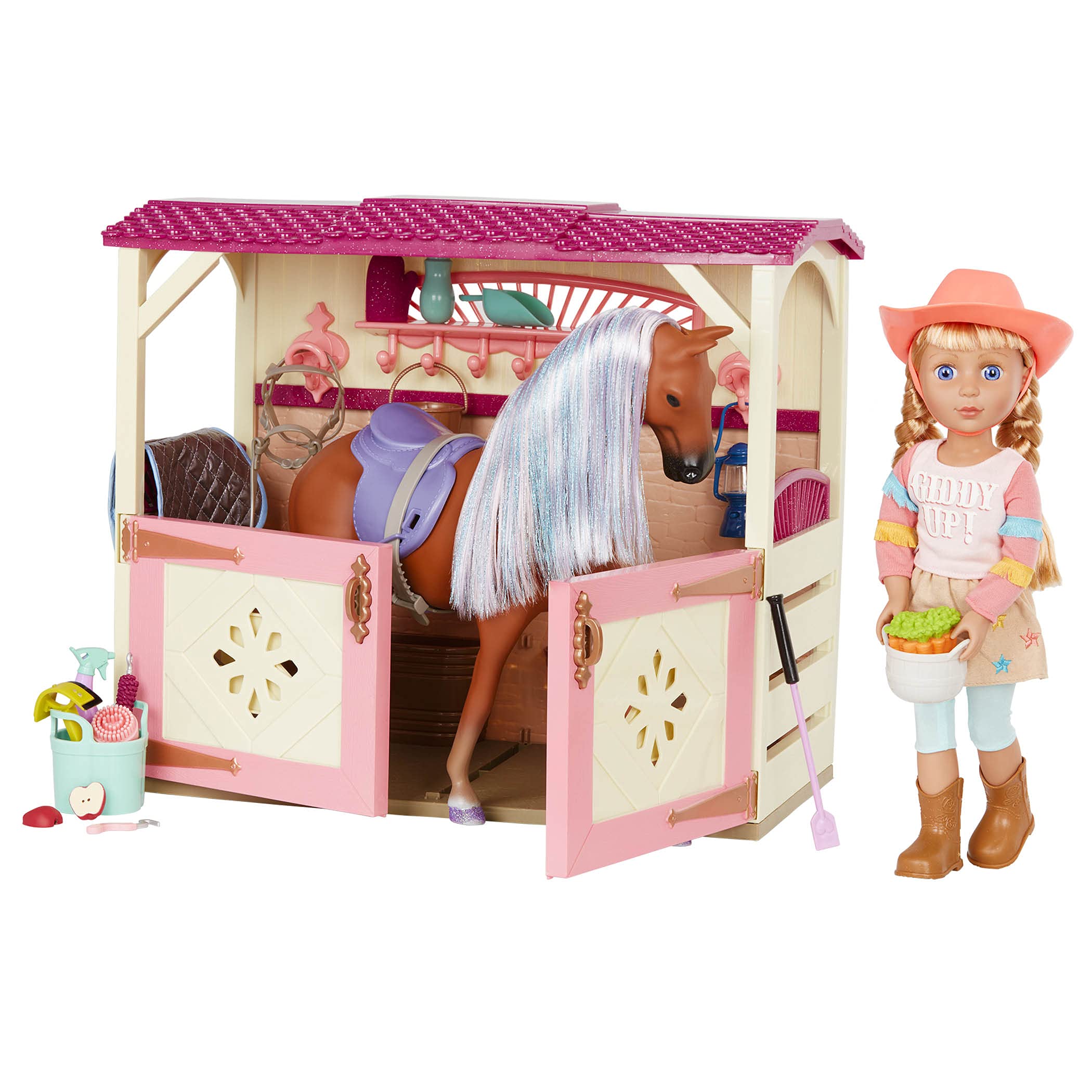 Glitter Girls – Floe, Celestial & All Asparkle Acres Poseable 14-inch Doll, Horse, and Stable Accessory - Equestrian Playset – Toys for Kids Ages 3+