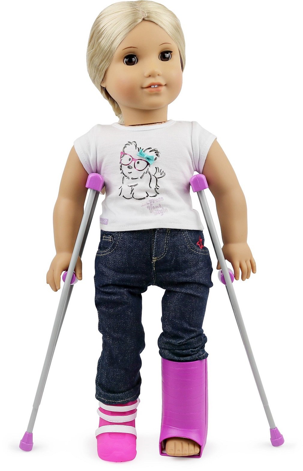 Click N' Play Doll Medical Play Set,5 Piece Set,Wheelchair,Crutches,Bandage,Leg/Arm Cast, Perfect For 18 Inch Dolls,Pink & Purple