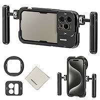 NEEWER 15 Pro Max Cage Video Rig with Dual Handles, Quick Release 67mm Filter Adapter, 17mm Lens Backplane, Cleaning Cloth, Aluminum Case for iPhone Stabilizer for Video Recording Filmmaking, PA024K