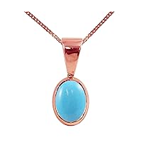 Beautiful Jewellery Company BJC® Solid 9ct Rose Gold Natural Turquoise Single Oval Solitaire Pendant 1.50ct & 9ct Rose Gold Curb Necklace Chain