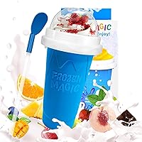 Slushy Maker Cup, DIY Magic Slushy Maker Squeeze Cup, Portable Smoothie Squeeze Cup for Juices, Milk and Ice Cream Make, Double Layers Silica Cup with Lid & Straw for Kids, Friends, Family (Blue)