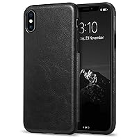 TENDLIN Compatible with iPhone Xs Case/iPhone X Case Premium Leather Outside and Flexible TPU Silicone Hybrid Slim Case (Black)