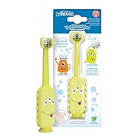ToothScrubber Toddler Toothbrush, Triple-Sided Training Toothbrush with Suction Cup Base, Green, Baby Oral Care, Ages 1-4 Years