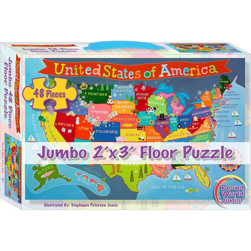 Waypoint Geographic Kid's USA Jumbo 48 Piece Floor Puzzle, 24'x36, Blue Ocean