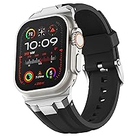 Suitisbest Sport Band for Apple Watch Ultra 2/Apple Watch Ultra Bands 49mm 45mm 44mm 42mm, Wide Rugged 316L Stainless Steel Connector Durable Silicone Band for iWatch Ultra 9 8 7 6 5 4 3 SE