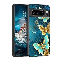 GUAGUA for Google Pixel 8 Pro Butterfly Phone Case Glow in The Dark, Slim Cute Blue Butterfly Noctilucent Luminous Shockproof Protective Case Google Pixel 8 Pro 6.7 Inch for Women Men Gifts, Blue