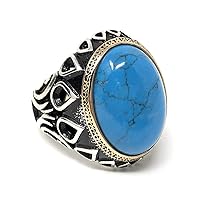 KAR 925k Sterling Silver Turquoise Stone Floral Design Mens Ring