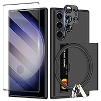 SAMONPOW for Samsung Galaxy S23 Ultra Case with Screen Protector + Camera Lens Protector + Lanyard [5-in-1] Samsung Galaxy S23 Ultra Phone Case Wallet Card Holder Shockproof Case for Samsung S23 Ultra