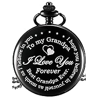 Pocket Watch Gift for Grandpa - Best Grandpa Ever, I Love You Forever - from Granddaughter Grandson to Grandpa Pocket Watch with Chain