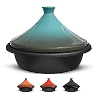 Kook Moroccan Tagine, Enameled Cast Iron Cooking Pot, Tajine with Ceramic Cone-Shaped Closed Lid, 3.3 QT (Stone Blue)