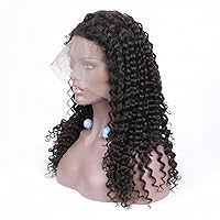 Deep Wave Curly 360 Lace Frontal Wigs with Baby Hair Pre Plucked 150% Density Brazilian Virgin Hair Deep Wave Curly 360 Lace Wigs for Black Women (20inch)