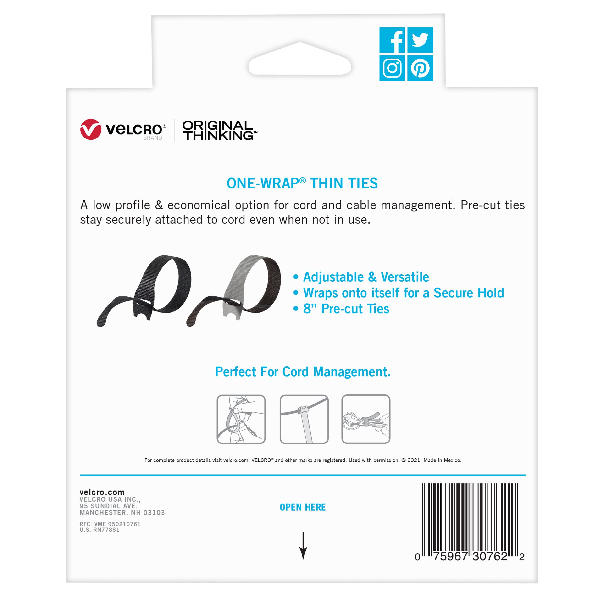 VELCRO Brand 150pk Cable Ties Value Pack | Replace Zip Ties with Reusable Straps, Reduce Waste | For Wire Management and Cord Organizer | 8 x 1/2