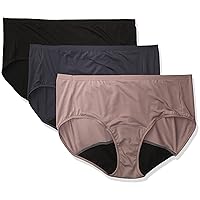 JUST MY SIZE Women's Brief Period Underwear, Light Leak Protection Panties, 3-Pack