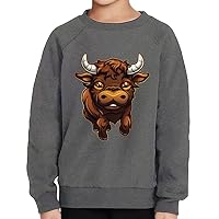 Cartoon Bull Toddler Raglan Sweatshirt - Graphic Sponge Fleece Sweatshirt - Funny Kids' Sweatshirt