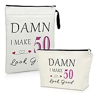 50th Birthday Gifts for Her Funny Makeup Bag Book Sleeve 50 Year Old Gifts for Female 1974 Birthday Gifts for Sister Cosmetic Bag Book Protector Pouch for Paperbacks Turning 50 Gag Gifts