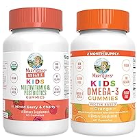 USDA Organic Multivitamin + Postbiotics & Omega 3 Omega Gummies for Kids Bundle | Vitamins with Lactobacillus Rhamnosus | Vitamin C and E, Flaxseed Oil | Immune Support, Brain Health