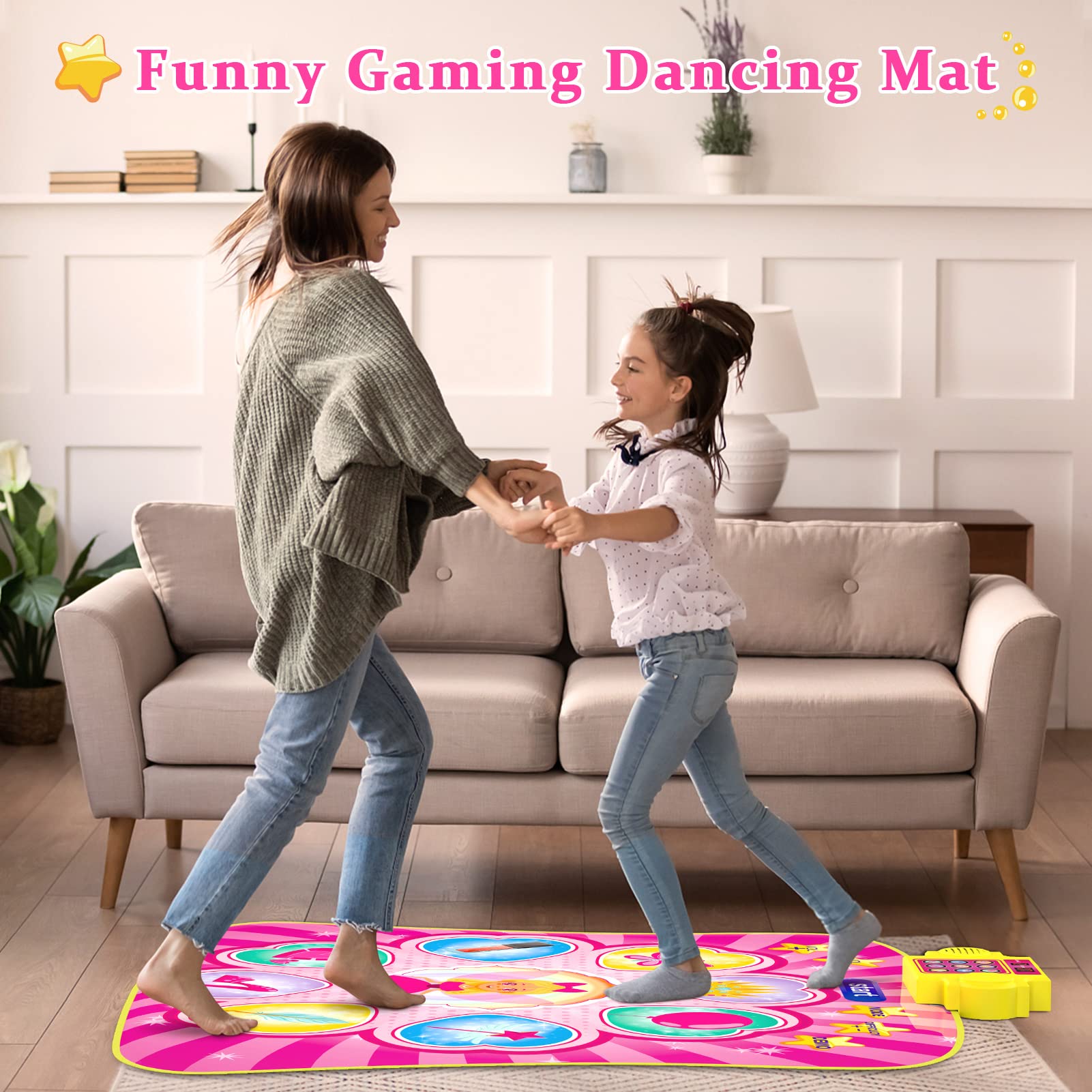 Dance Mat Toys for 3-12 Years Old Girls Birthday Gifts, Musical Dance Mat for Kids, Dance Pad with LED Lights, 3 Game Modes, Built-in Music Demo, Adjustable Volume, Birthday Gifts for Boys Girls