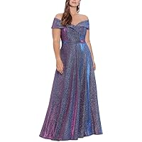 Xscape Womens Plus Drapey Maxi Evening Dress Purple 18W