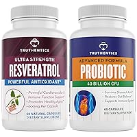 Resveratrol with TransResveratrol + Advanced Probiotic with Prebiotics Bundle - Healthy Aging, Heart, Immune & Digestive Health - Gluten Free, Non-GMO - Easy to Swallow Capsules