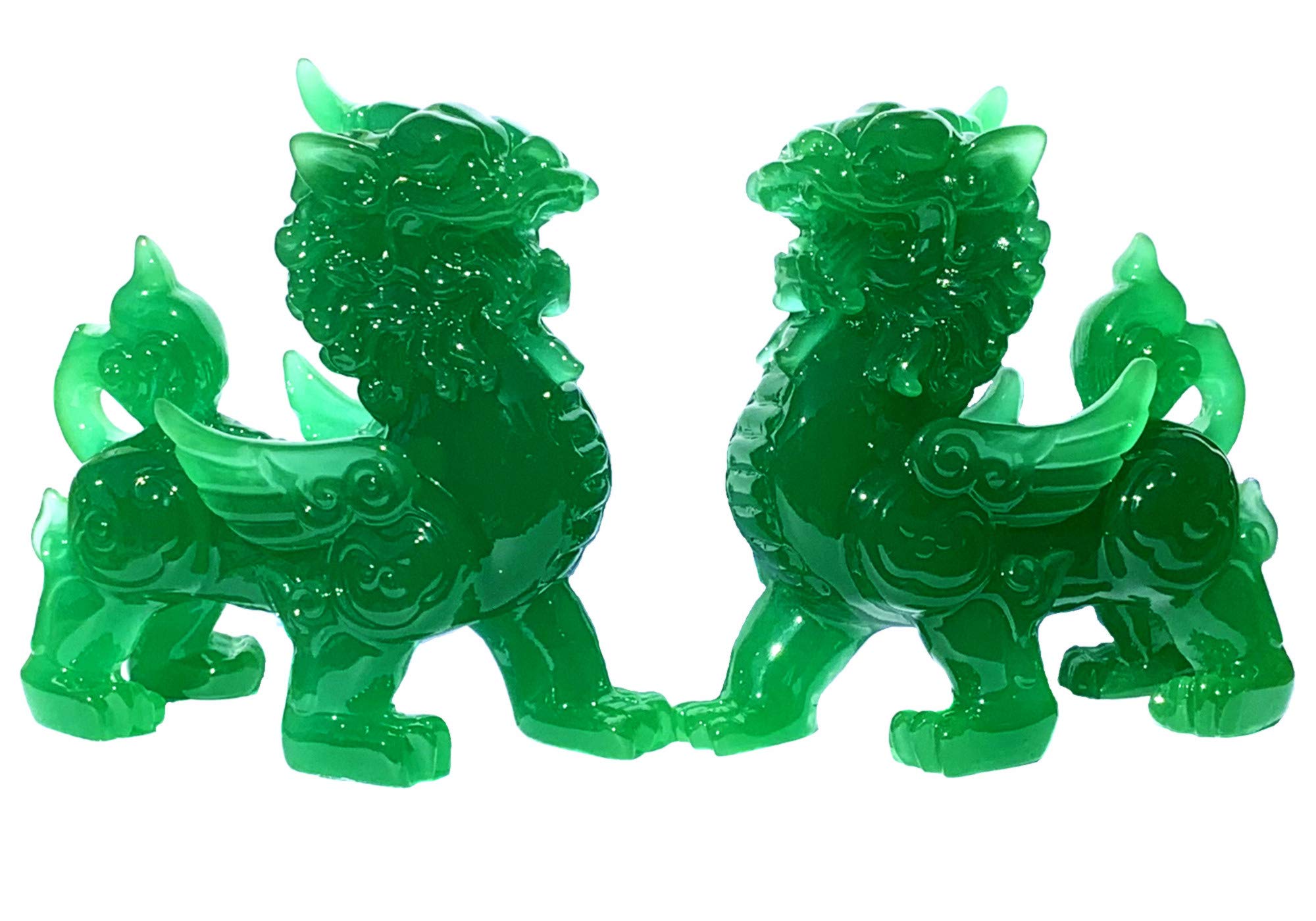 Betterdecor A Pair of Feng Shui Jade Green Color Pi Yao/Pi Xiu/Bi Xie Wealth Decorative Statue