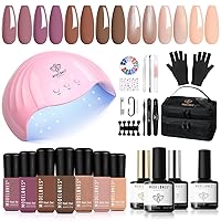 Modelones Gel Nail Polish Kit With U V Light - 7 Shades Of Creamy Neutral Nude Gel Manicure Kit Starter Set Upgraded With Nail Polish Organizer, Anti-u v Gloves, Gift For Nail Curing At Home