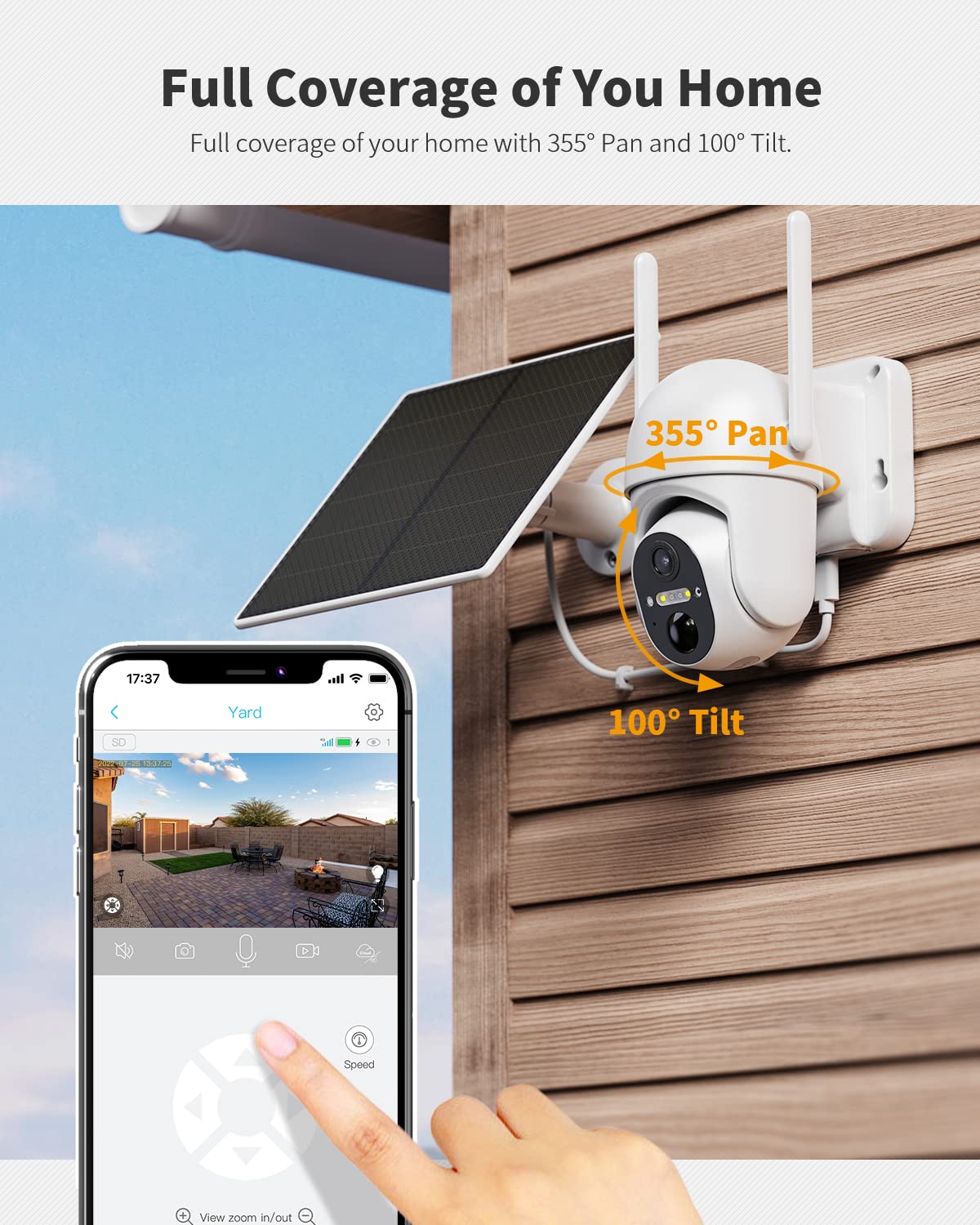 Ebitcam 4G LTE Cellular Security Camera Includes SD&SIM Card (Verizon/AT&T/T-Mobile), Works Without WiFi, Solar Powered, 2K Live Video&Playback, 360° Full Cover, Color Night Vision, Motion&Siren Alert