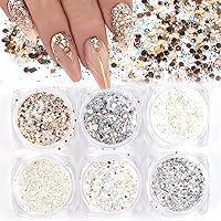 Holographic Nail Glitter Sequins,Nail Art Supplies 3D Sparkly Nail Art Flakes Hexagon Sequins Champagne Silver Manicure Tips Accessories Design Nail Powders for Acrylic Nails Art Decorations 6 Boxes