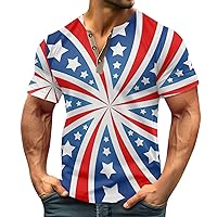 Mens Shirts Summer Trendy Button Down Short Sleeve Shirt Fourth of July Flag Graphic Tees Henley Hawaiian Tops
