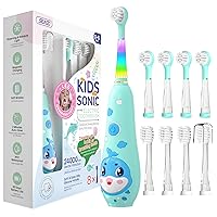 SEAGO Kids Electric Toothbrushes Rechargeable, Children's Power Toothbrushes with Magnetic Charging, LED Observing Light, 8 Toothbrush Heads for Ages 3+ Boys Girls (Blue)